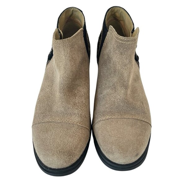 Sorel Joan Major Low Bootie Women 8 Tan Suede Zebra Stripe Pony Hair Taupe Boots - Picture 3 of 16